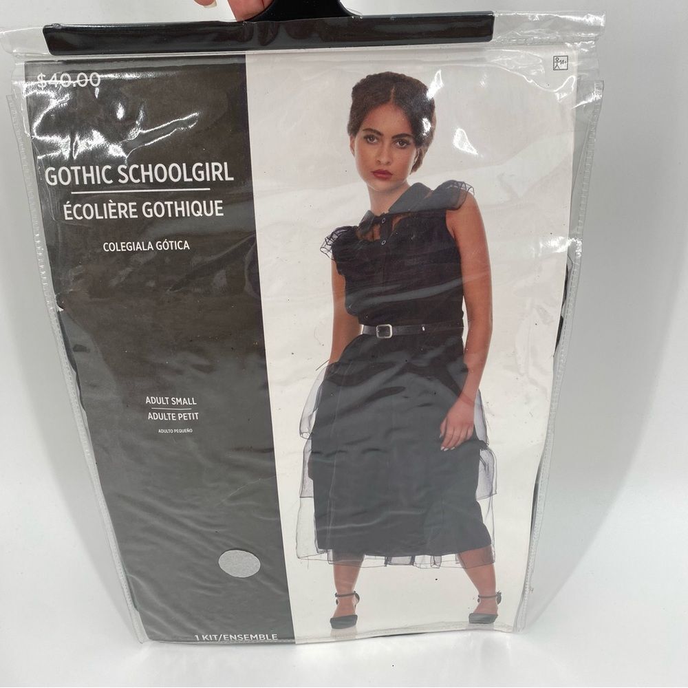 Adult Halloween Costume Gothic Schoolgirl Black Dress size S